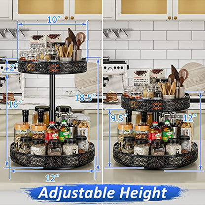 Lazy Susan Organizer 2 Tier - Turntable Spice Rack... (2 Tier Black | Metal)