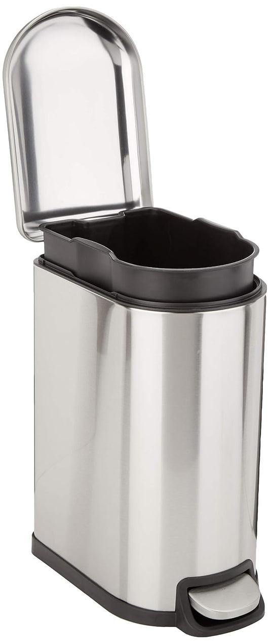 D-Shaped Small Trash Can with Soft-Close Step Peda... (Silver | Stainless Steel)