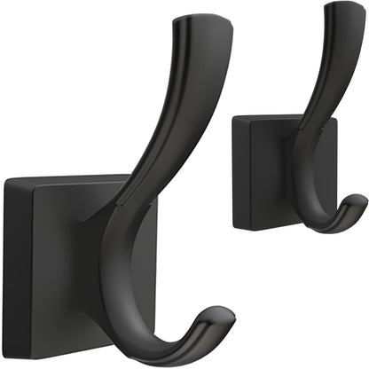 TOFIIGREM Black Towel Hooks, Coat Robe Hooks Bathroom Entryway Mudroom Pool Hooks for Wall Mount Hanging Towels Bathrobe Key Hat Backpack (2 Pack, Black)