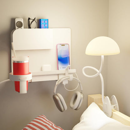 2-Pack: WallShelfie & Shroommate - Bedside Wall Organizer with Shroommate Clip On Light Bundle - Dorm Room Essential, Floating Bedside Shelf Wall Mount, Clip on for Desk, Remote Holder