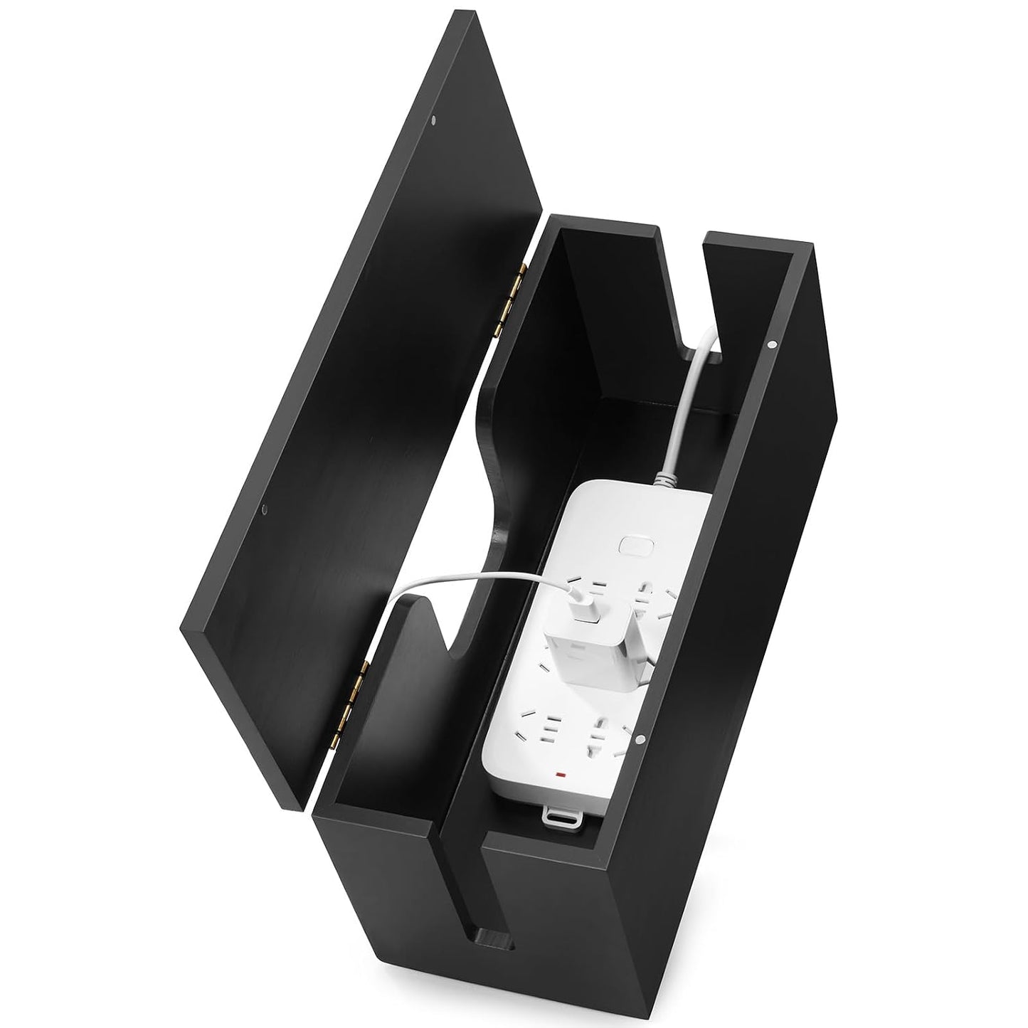 Large Cable Management Box - Wood Cable Organizer Box and Power Strip Box for Electrical Cord Management - Hide Desk Cord and Floor Cables - Wire Storage and Organization for Cords, Black