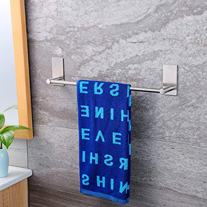 Taozun 16-Inch Self-Adhesive Towel Bar with 2 Pack Hooks, Stainless Steel | Rustproof, No Drilling, Bathroom Hardware Accessory Kit, for Kitchen, RV, Hang Towels, Robes, Keys