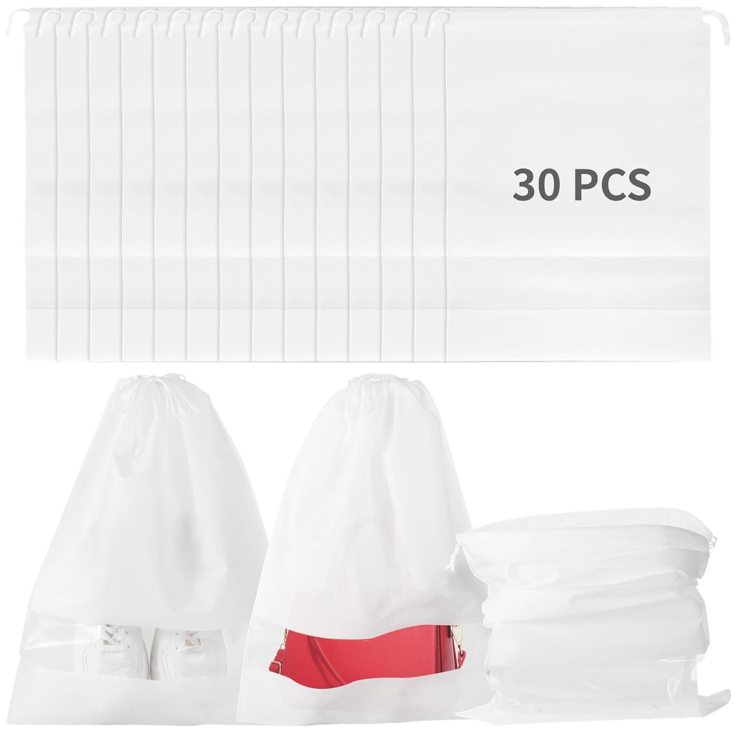 30 Pcs Dust Bags for Handbags and Purses, 21 x 16 In Purse Dust Bags for Storage with Window, Non-Woven Breathable Drawstring Handbag Dust Cover for Purses Shoes Boots Clothes Home Travel