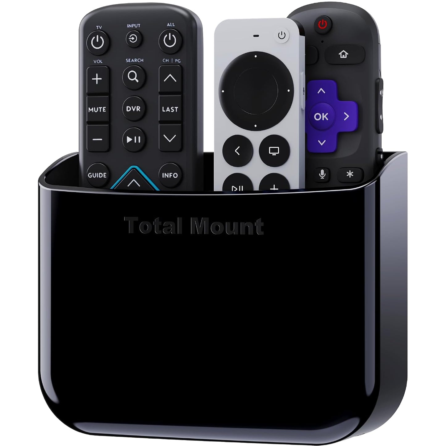 TotalMount Drop-Free Remote Holder – Removable Adhesive Strips – Black | Designed in the USA – Simply Put the Remotes In – No Tricky Magnet Alignment Needed (Holds 2 or 3 Remote Controls)