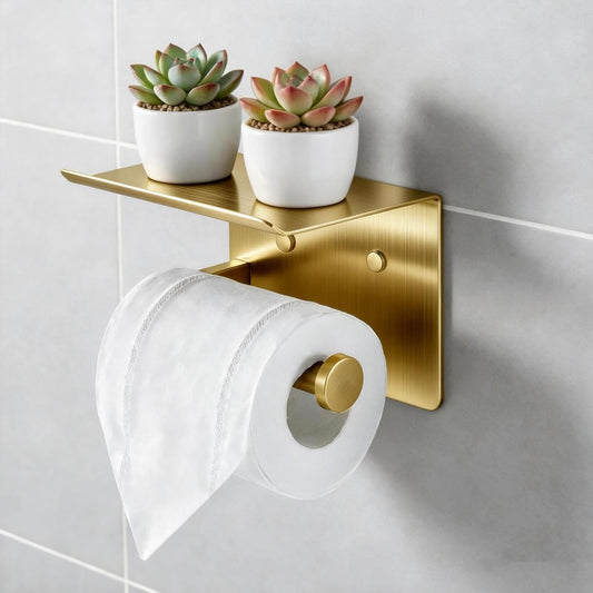 Toilet Paper Holder with Shelf, Heavy-Duty Stainle... (Gold | Stainless Steel)