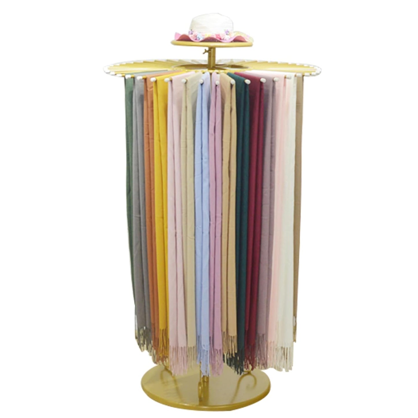 Freestanding 360° Metal Scarf Display Rack for Boutique Store Home Storage | Scarf Display Stand with 30 Rods, Scarf Holder Organizer for Scarves, Ties, Shawls, Belts,Hijab