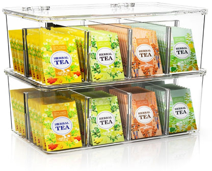 Tea Bag Organizer With Lids, (2 Pack) Clear Pantry... (Clear | Plastic)
