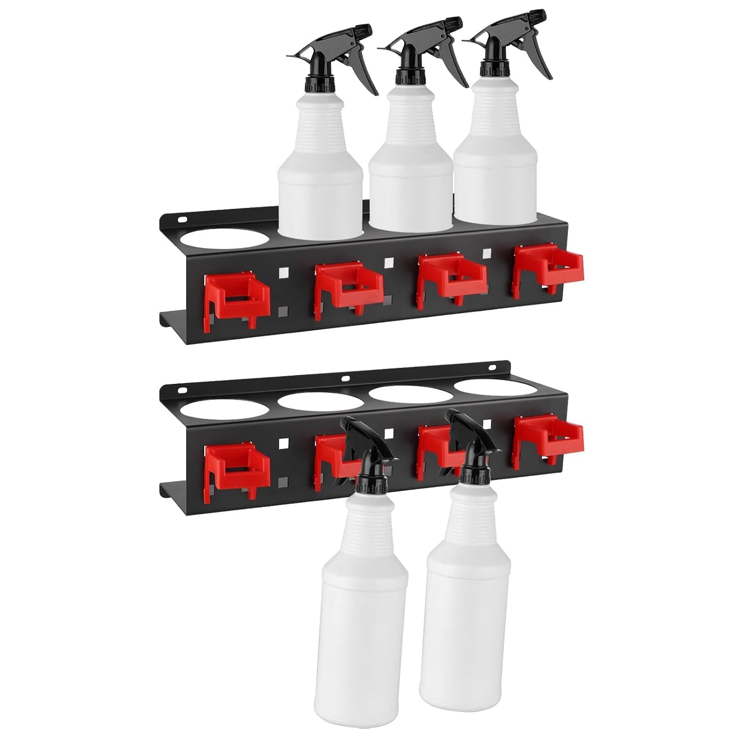 MOLIGOU 2 Pcs Spray Bottle Holder Wall Mount, Detailing Bottle Organizer, Spray Bottle Rack with 4 Holes and 4 Hooks
