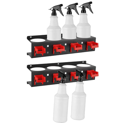 MOLIGOU 2 Pcs Spray Bottle Holder Wall Mount, Detailing Bottle Organizer, Spray Bottle Rack with 4 Holes and 4 Hooks