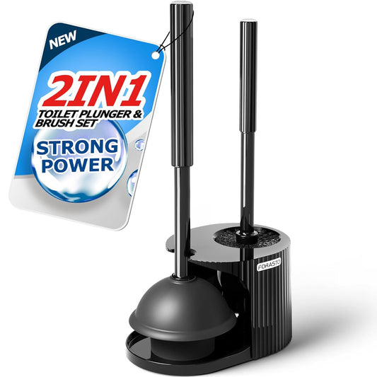 2in1 Toilet Brush and Plunger Set - Bathroom Bowl... (Black | Plastic)
