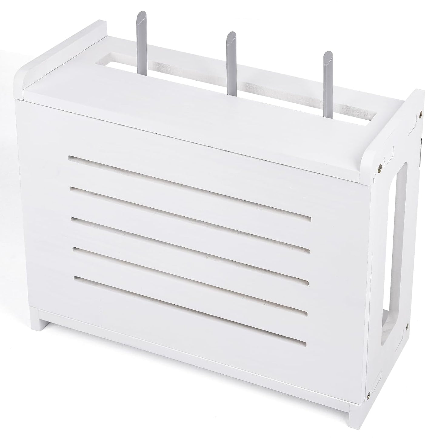 Router Shelf Wall Mount WiFi Router Storage Box Modem Cable Cover Organized Power Strip Cable Management Hider Rack By Solid Wood White