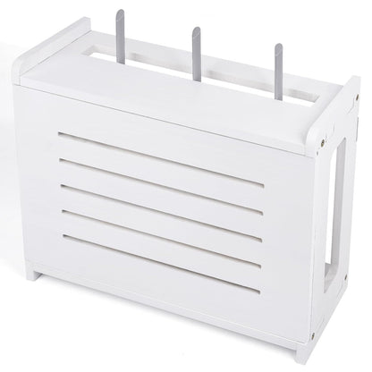 Router Shelf Wall Mount WiFi Router Storage Box Modem Cable Cover Organized Power Strip Cable Management Hider Rack By Solid Wood White
