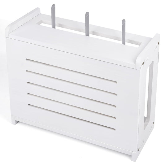 Router Shelf Wall Mount WiFi Router Storage Box Modem Cable Cover Organized Power Strip Cable Management Hider Rack By Solid Wood White