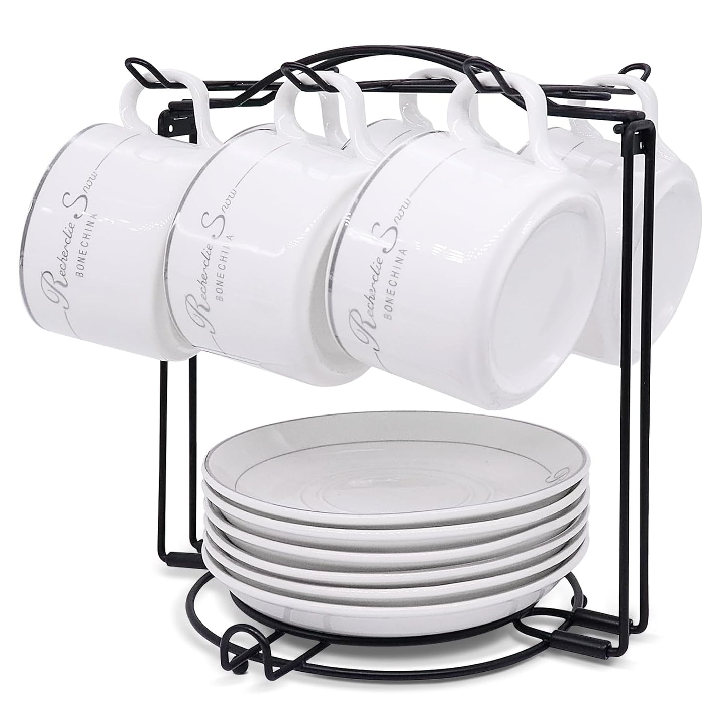 Coffee Cup Holder,Foldable Metal Tea Cup Holder for Cup,Saucers & Spoons | Storing and Displaying Cups,for Countertop,Sturdy & Rust-Resistant,Space Saving,Easy Assembly,Home Decor & Organizer