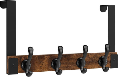 Over The Door Hooks Heavy Duty, Wood Over Door Hanger Hook with Coat Hooks for Hanging Towels, Clothes, Hats, Bags - Rustic Brown Black