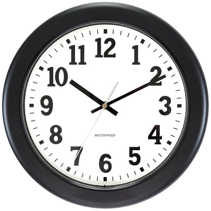 Caysie 12 Inch Sealed Indoor Outdoor Clock Waterproof, Silent Battery Operated Weatherproof Wall Clocks for Pool Patio Outside Home (Black)