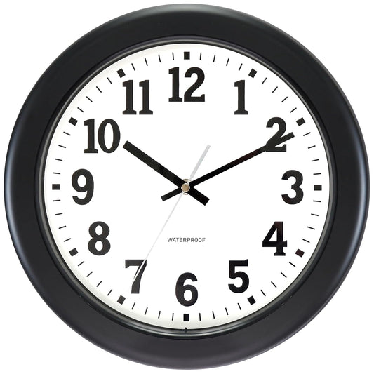 Caysie 12 Inch Sealed Indoor Outdoor Clock Waterproof, Silent Battery Operated Weatherproof Wall Clocks for Pool Patio Outside Home (Black)