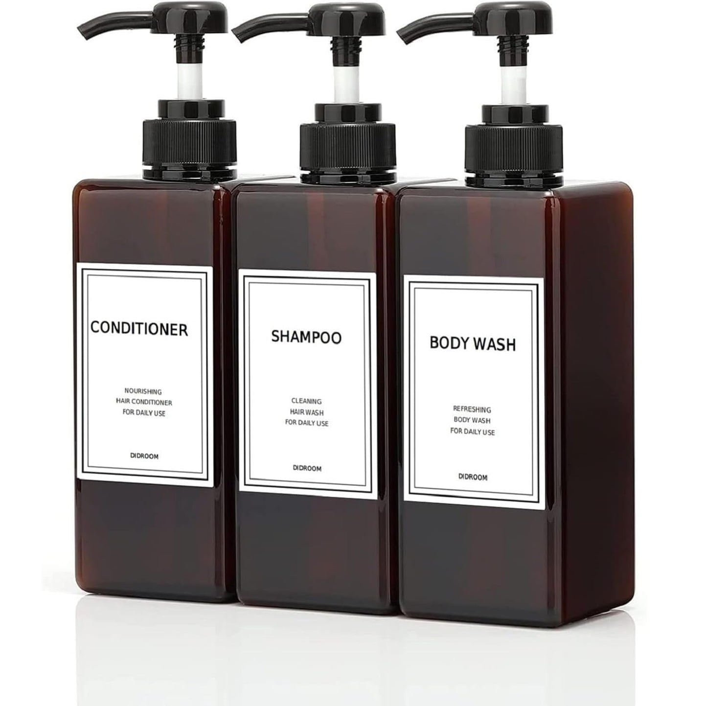 Shampoo and Conditioner Dispenser, Refillable Shampoo and Conditioner Bottles Set with Labels - Empty Shower Plastic Dispenser (21oz)