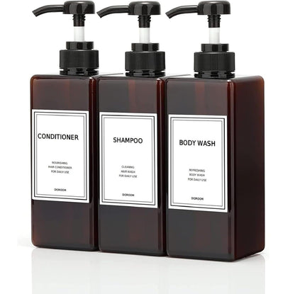 Shampoo and Conditioner Dispenser, Refillable Shampoo and Conditioner Bottles Set with Labels - Empty Shower Plastic Dispenser (21oz)