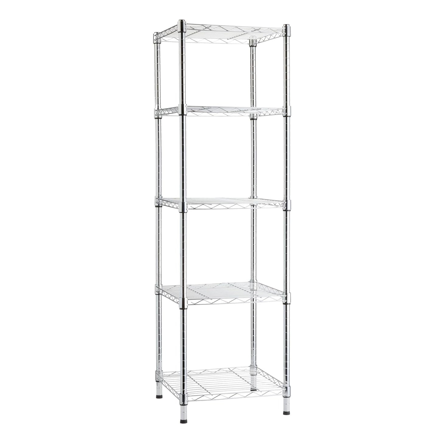 Amazon Basics 5-Shelf Tower Adjustable Storage Shelving Unit, Chrome, 16" x 16" x 54", 150 lbs Per Shelf | Tower