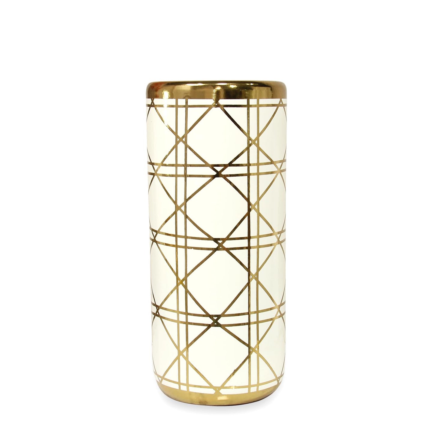 ZOEJADE 18”H Ceramic Umbrella Stand Modern Style Floor Vase for Entryway | Porcelain Umbrella Holder Contemporary Floor Vase for Storing Canes Walking Sticks for Entryway Indoor Home Decor White Gold