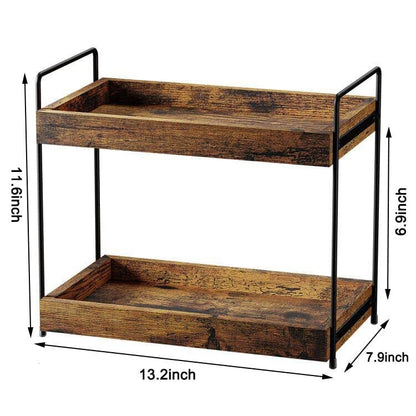 2-Tier Wood Bathroom Counter Organizer, Kitchen Spice Rack | Multi-Use Storage Shelf, Holds Toiletries, Cosmetics, Perfume And Seasoning, Fits Vanity And Countertops