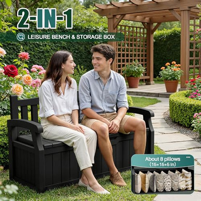 Devoko 80 Gallon Storage Bench Deck Box Waterproof&Lockable | Outdoor Benches for Patio Furniture, Garden Decor and Outdoor Seating for Cushions, Garden Tools and Pool Supplies