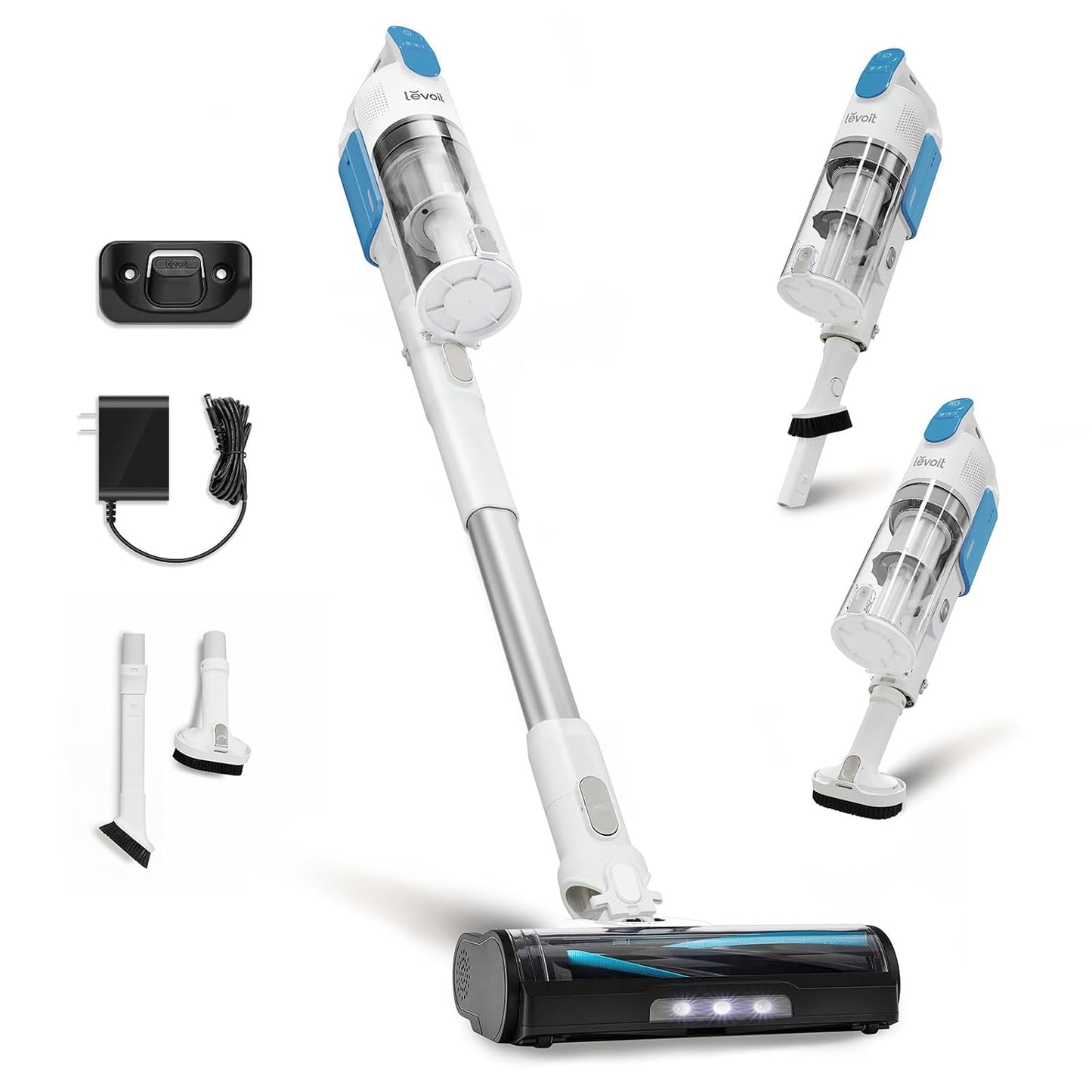 LEVOIT Cordless Vacuum, Strong Suction, Lightweight | Up to 50 Minutes, LED Headlights, Anti-Tangle Brush, Versatile for Carpets & Hard Floors, LVAC-200 White & Blue