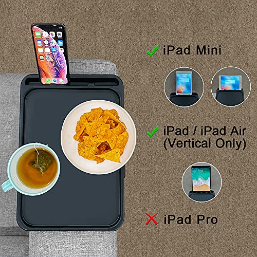 Xchouxer Sofa Armrest Clip Table, TV Snack Tray, Handy Remote Controls/Drinks/Phone Holder (Black)