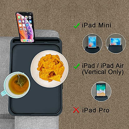 Xchouxer Sofa Armrest Clip Table, TV Snack Tray, Handy Remote Controls/Drinks/Phone Holder (Black)