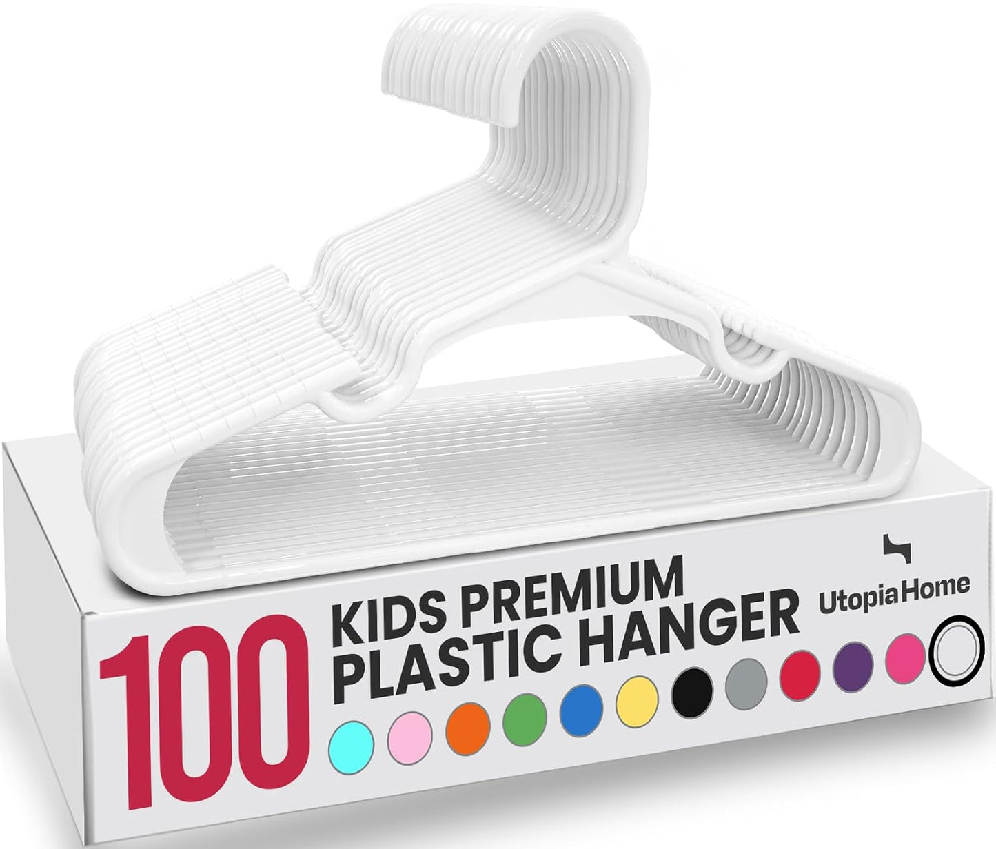 Utopia Home Kids Hangers 100 Pack – 11.5 Inch Baby Closet Hangers White | Plastic baby hangers | Fits children's & infant clothes | Gentle on delicate garments