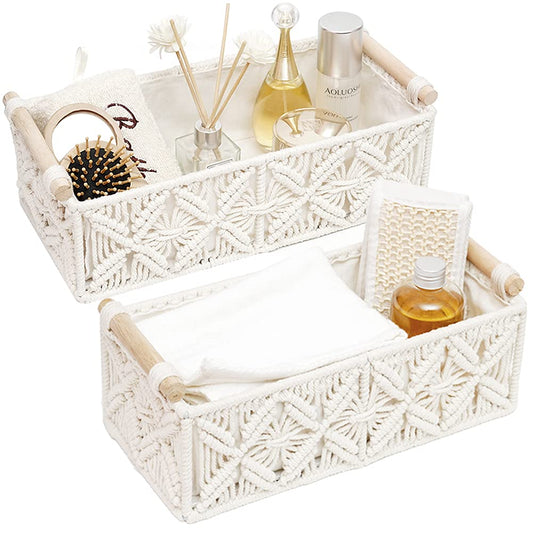 Boho Decor Basket for Toilelt Paper Storage Bathro... (white | Cotton)