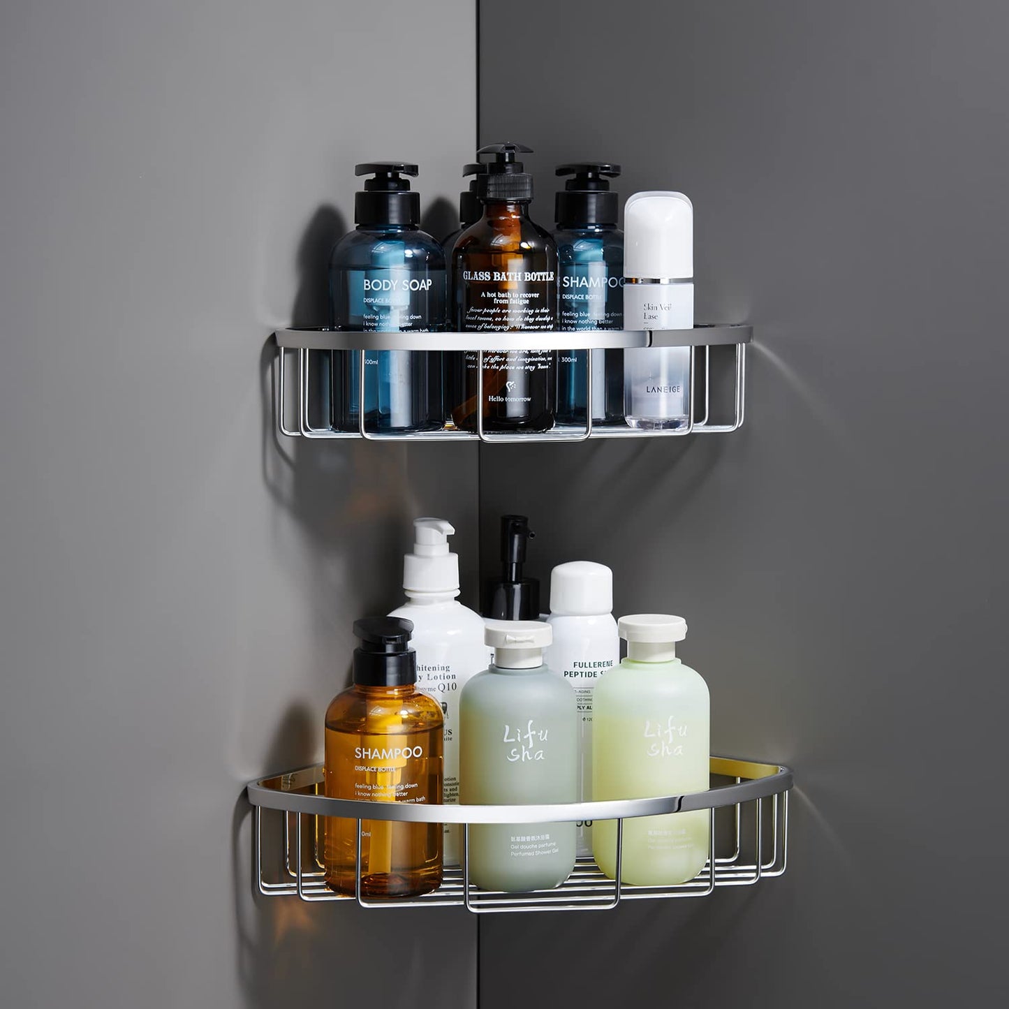 [2 Pack] Corner Shower Caddy Organizer, SUS304 Stainless Steel Heavy Duty Rust-Proof Shelf Holder, Wall Mounted Storage Rack for Bathroom Kitchen, Polished Chrome