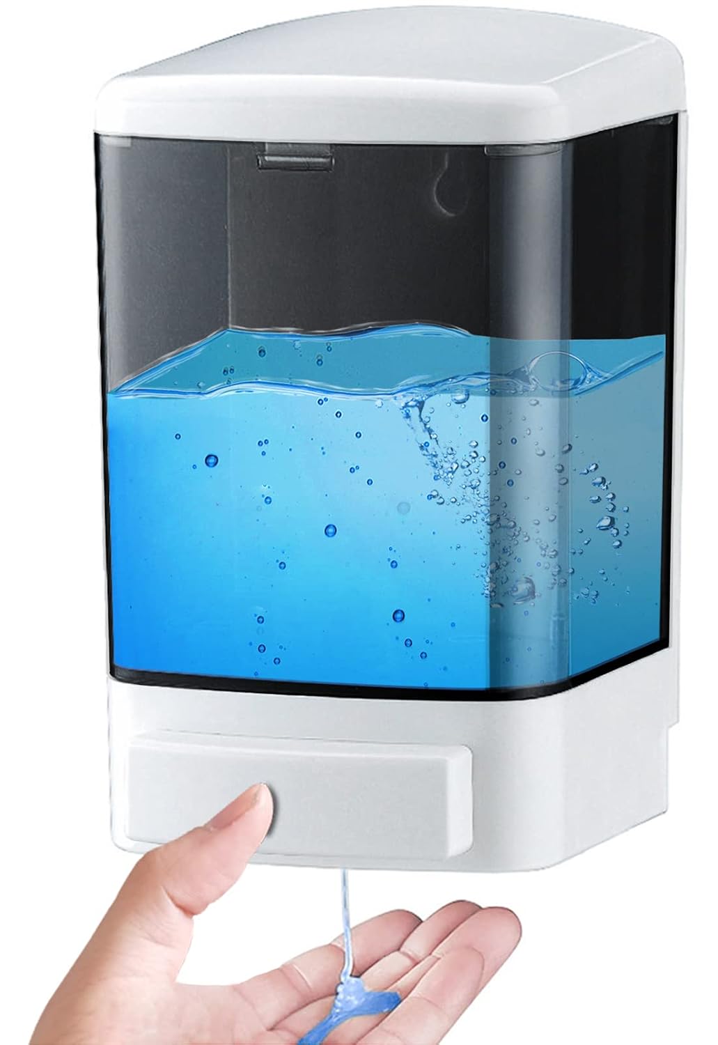 Manual Soap Dispenser Wall Mounted, 33.8oz, Bathroom Kitchen Commercial | Leak-proof Nozzle, Thin & Thick Soap Compatible, Easy to Install & Refill, Soap Level Visibility, Big Capacity, Black