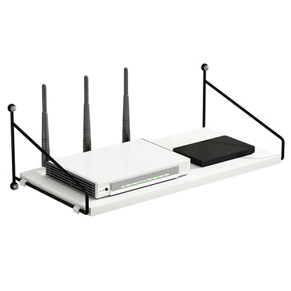 White Floating Shelves for Projector, Modem, Router, DVD Player, Cable Boxes, 7.87" Deep Wooden Wall Shelf for Bedroom, Living Room, Office, Video Room, Bathroom Shelf (1 Tier)