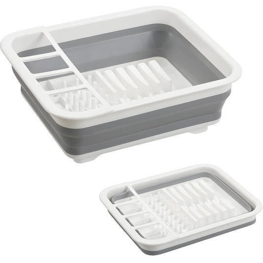 Collapsible Dish Drying Rack, Foldable Dinnerware Drainer Organizer for Storage Kitchen Counter RV Accessories Portable Rack Holders for Dishes Plates and Cups Camping Travelling Space Saver Essential