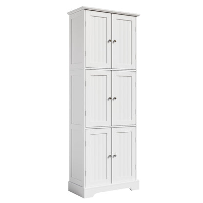 ChooChoo 63.2" Tall Bathroom Storage Cabinet with 6 Doors | Freestanding Floor Cabinet, Adjustable Shelves, Pantry Cabinet for Bathroom, Kitchen, Laundry Room, White