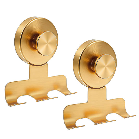 Suction Cup Razor Holder,Stainless Steel Wall Mount Hooks,Heavy-Duty to 15 lbs,No-Drill Shower Hooks for Razors, Towels and Loofahs (Gold, 2 Pack)