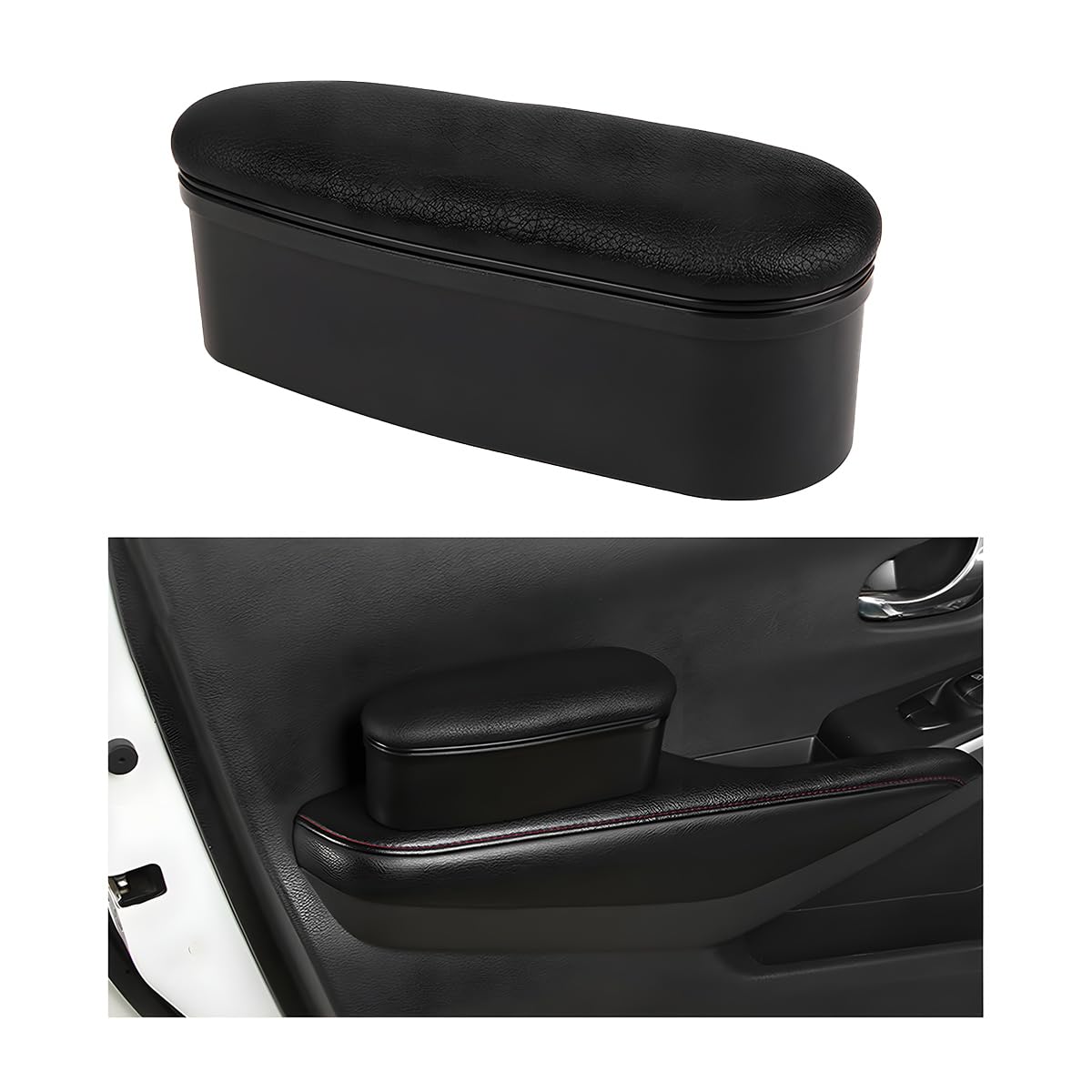 Yourkar Car Armrest Support Cover, Left Side Door Armrest Cushion Pad Extender with Storage Box, Anti-Slip & Waterproof Leather Driver Left Arm Rest Storage Cover, Car Accessories (Black, Style 1)