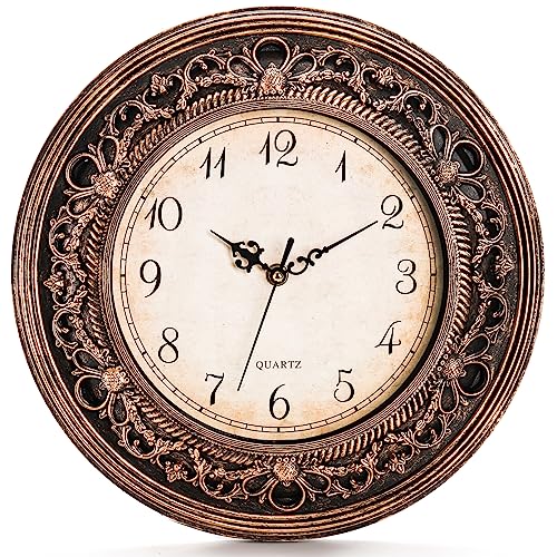 Pumtus Plastic Silent Wall Clock, 13 Inch Vintage Battery Operated Wall Clocks, Large Decorative Round Living Room Clock, Non-Ticking Retro Analog Clocks for Bathroom, Office, Kitchen, School