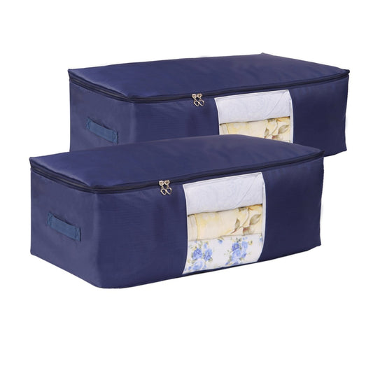 Blanket Storage Bags Pillow Bedspread Bedding Clot... (2 Count | Navy blue 2pcs | Fabric)