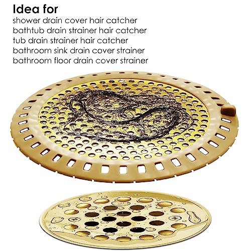 Seatery 2PCS Hair Catcher Shower Drain/Strainer/Cover/Filter/Trap, Bathtub Drain Cover Hair Catcher, Hair Stopper for Bathroom Sink/Floor Drain, Stainless Steel and Silicone Drain Strainer, Gold