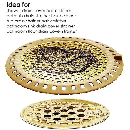 Seatery 2PCS Hair Catcher Shower Drain/Strainer/Cover/Filter/Trap, Bathtub Drain Cover Hair Catcher, Hair Stopper for Bathroom Sink/Floor Drain, Stainless Steel and Silicone Drain Strainer, Gold