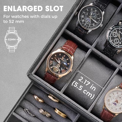 ProCase Premium Watch Box for Men, Jewelry Organizer Box with Drawer, Display Storage Case with Glass Lid -Black, 8 Slot