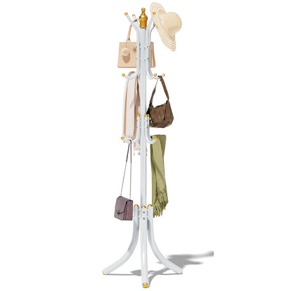 Free-Standing Coat Rack Metal Stand Hanger 12-Hooks Organizer | Hall Tree Entry-Way Furniture for Hanging Up Jacket, Hand-Bag, Cloth, Hat, Winter Scarf Holder for Home or Office Floor