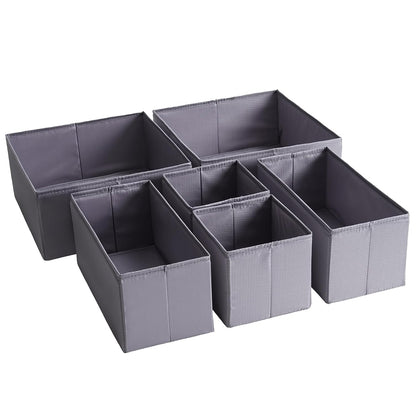 Drawer Organizers, Durable Fabric, Washable, with Base Support Boards, Small Storage Boxes for Bathroom, Closet, Dresser, Set of 6, Dark Grey