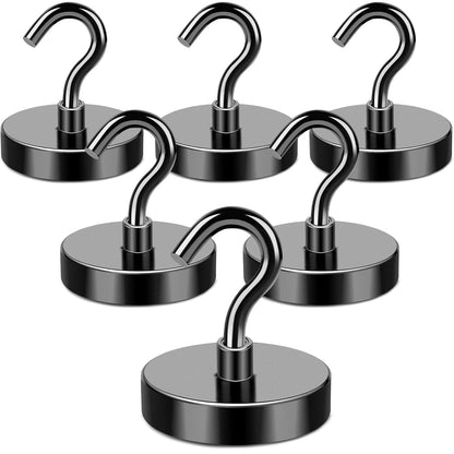 Magnetic Hooks Heavy Duty 170LB+ Strong Black Magnets Hook | Rare Earth Neodymium Hooks with Epoxy Coating Cruise Magnets with Hook for Hanging Refrigerator Garage 6 Pack