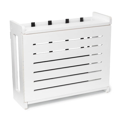 WiFi Router Storage Cabinet Router Box Hider WiFi Box Hider Shelf Cover | Standard • Pine Wood • White Finish • Seamless Side Panel Design • Fits Routers Up To 11" • Wall Mount Or Desktop Placement