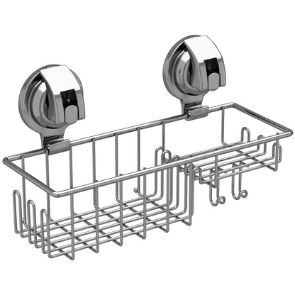 TESOT Suction Cup Shower Shelf, Shower Caddy Soap Dish with Hooks for Sponge, Rust Proof 304 Stainless Steel, Silver