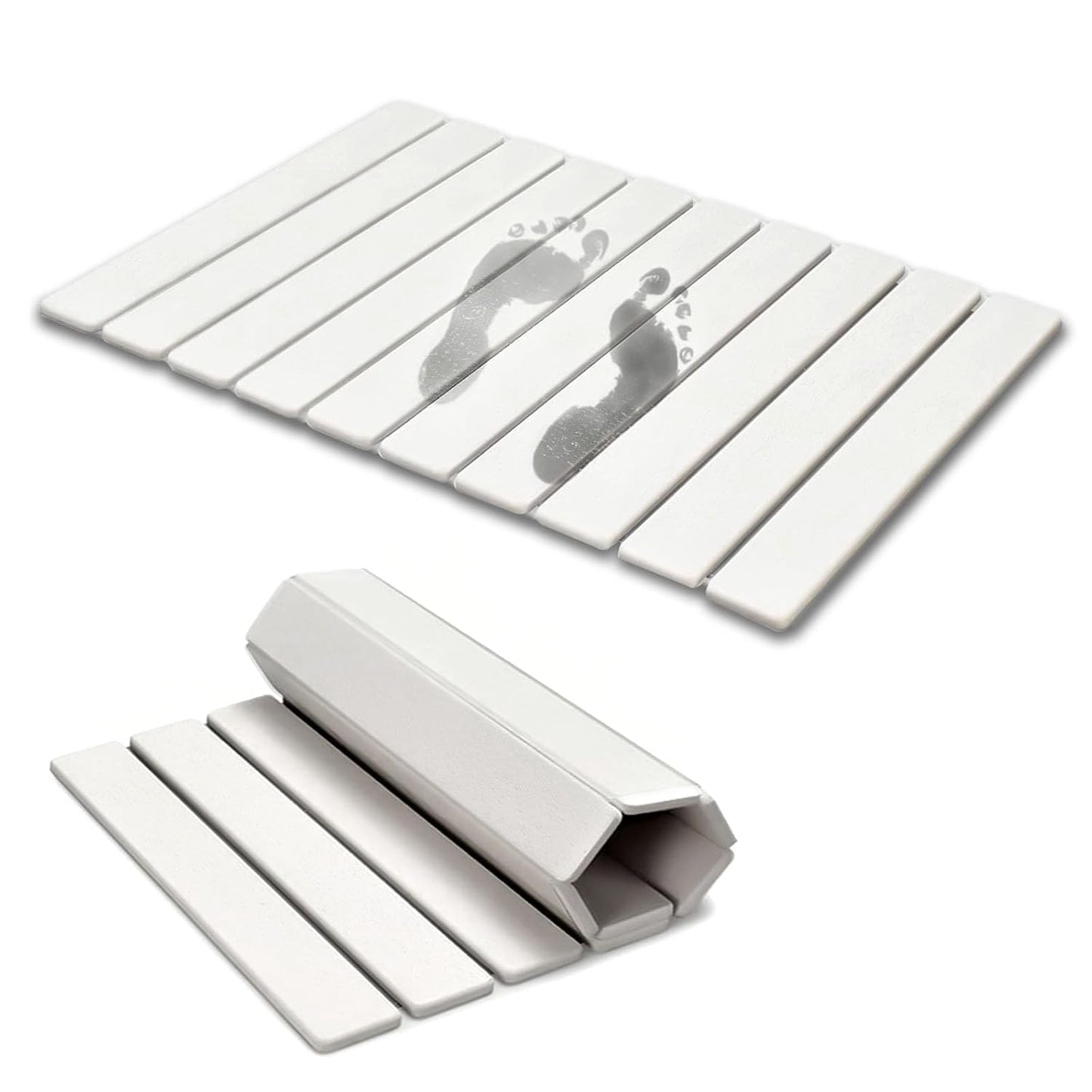 Foldable Stone Bath Mat, 23.6x15.5 Inch Super Absorbent Diatomaceous Earth Mat, Non-Slip Quick Drying and Easy to Clean for Bathroom, White